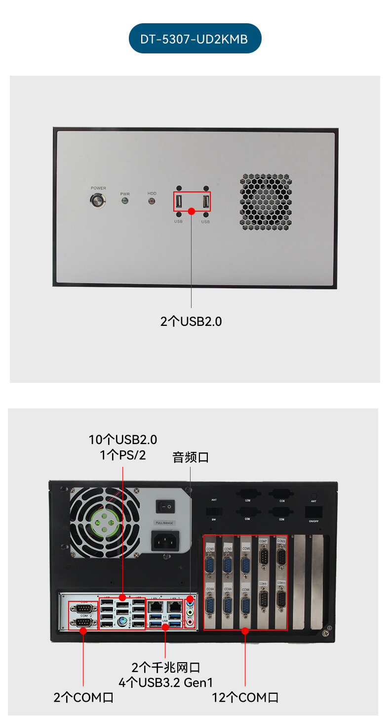 國產騰銳D2000工控機,2個千兆網口12個串口工控主機,DT-610L-UD2KMB.jpg